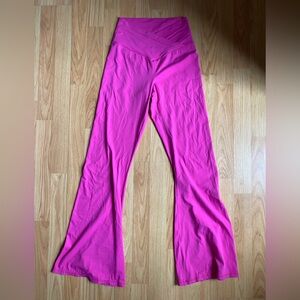 High-Waist Flare Yoga Pants with Crossover Waistband - Hot Pink